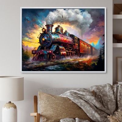 "Steamtrain Travelling In The Sunset", reproduction d'art sur toile I