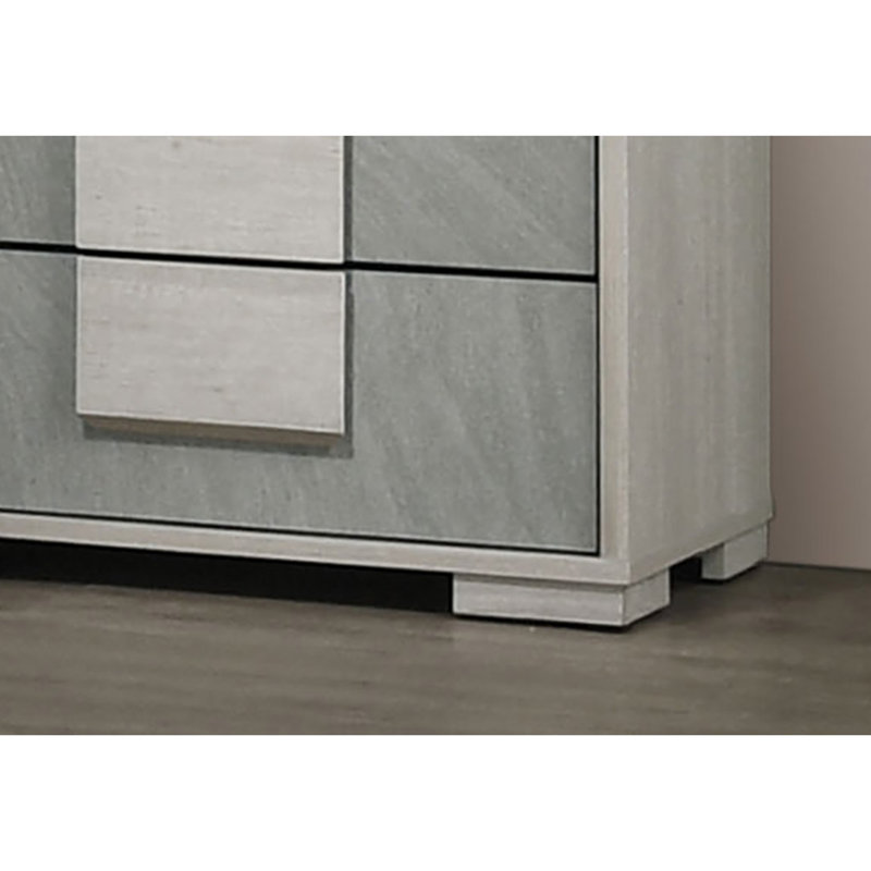 Commode à tiroirs en queue d'aronde de style contemporain 1 pièce deux tons avec glissières en métal et panneaux en bois blanc et gris pierre