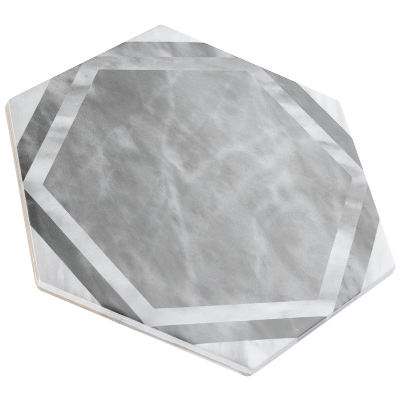 Classico Bardiglio Hex Dimension 7" x 8" Porcelain Patterned Wall & Floor Tile, Dark