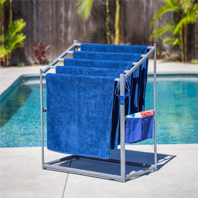 Coast Modern Freestanding Pool Towel Rack – 5 Bar Storage PVC, Drying Rack for Outdoor & Indoor Use - Stone Blue