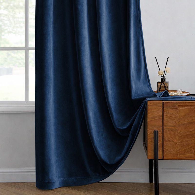 Heavy Crushed Ready Made Velvet Eyelet Curtains (Set Of 2), Navy, 168cm Width x 228cm Height