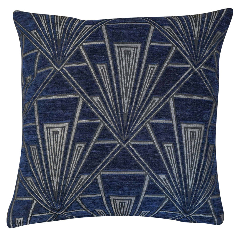 Art Deco Geometric Velvet Chenille Cushion in Navy Blue, Cover only, 43x43cm