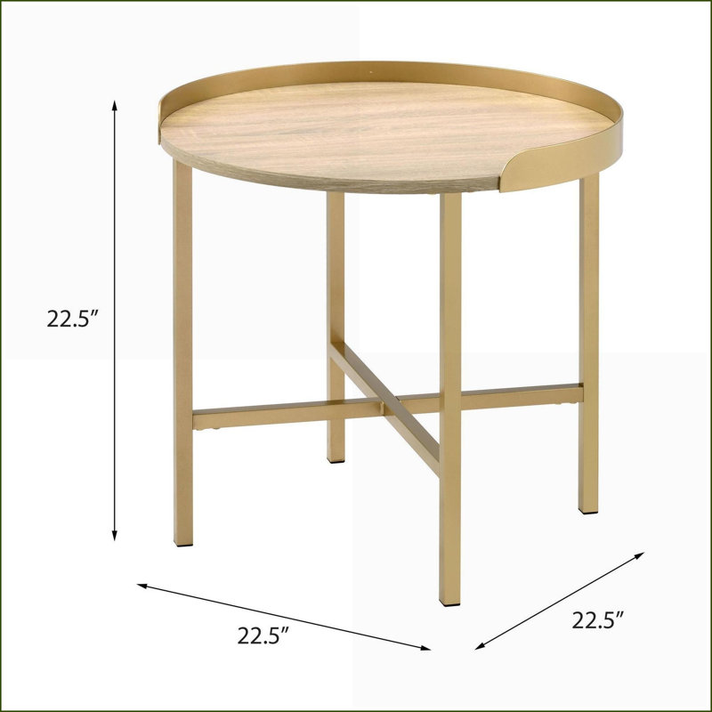 Table basse en chêne et or avec base à barre transversale - Plateau supérieur pour un espace de vie élégant et fonctionnel