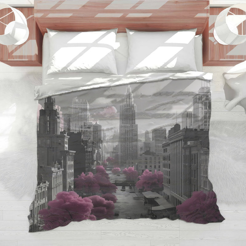 Pink Trees Cityscape Comforter, Twin Extra Long
