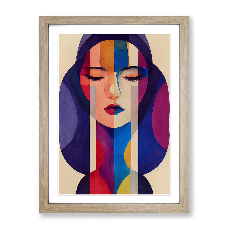 Woman Abstract Watercolour No.2 - Wall Art, 34cm H x 25cm W, Oak Framed