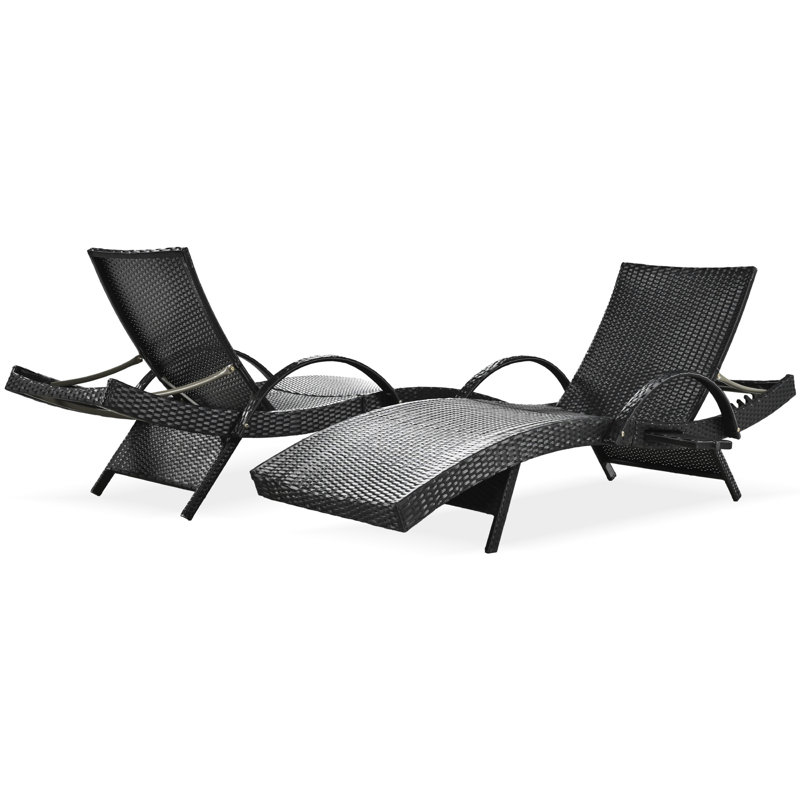 Of 2 Outdoor Chaise Lounges, Black, Ergonomic Design, Adjustable & Side Table, Tested 2Pcs Patio Lounge, Black , 5-Adjustable , Pull-Out Weather Structure