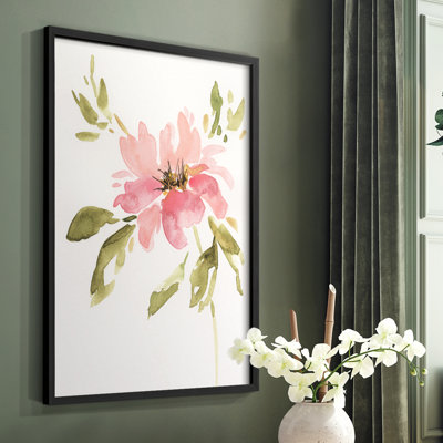 One Pink Bloom II Framed Print - Solid Wood