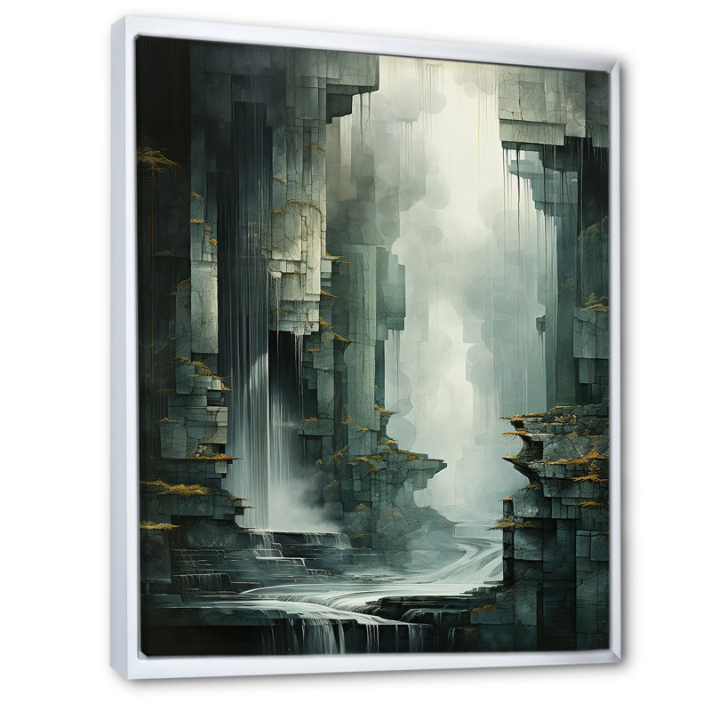 «Waterfall Cliff Adventure I», reproduction sur toile, Cadre flottant blanc, 20" H x 12" W