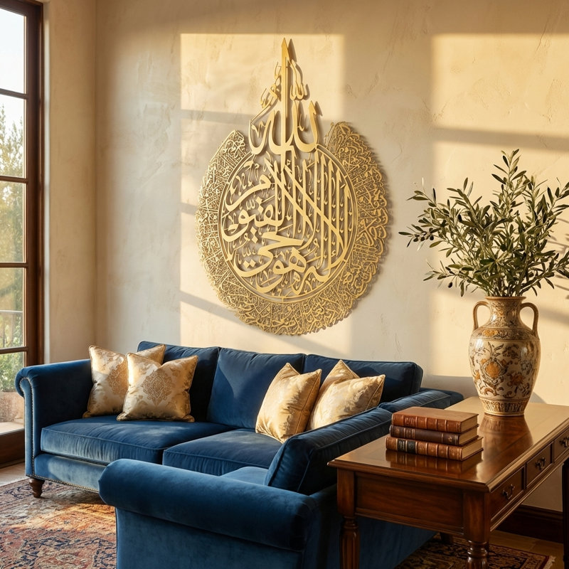 Ayatul Kursi - Art mural en métal, H 35 po x l 45 po x P 2 po, Doré