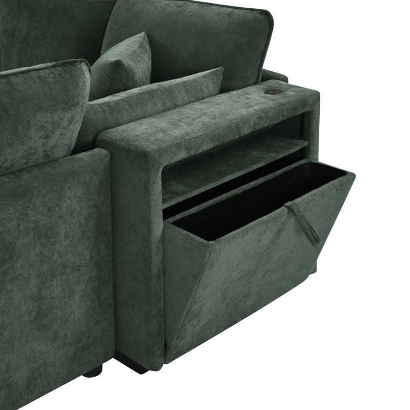 Canapé modulaire polyvalent avec rangement, tissu chenille, vert moderne pour la maison