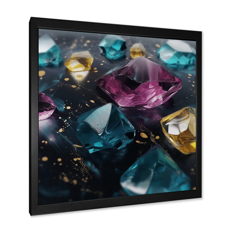 «Liddle», impressions sur toile mauves et vertes, Cadre photo noir, H 16 po x l 16 po x P 1 po