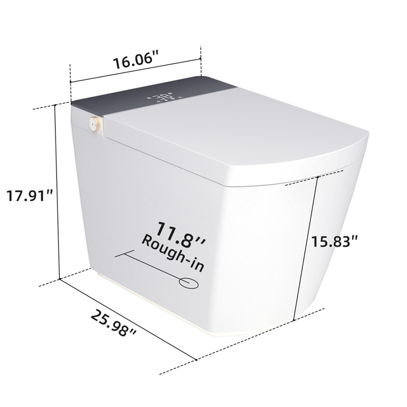 Modern integrated Smart toilet, Auto Open/Close lid, temperature heating seat, instant warm water cleaning, can automatically flush, remote control flush, foot sensing flush
