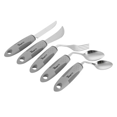  Adaptive Utensils - 1 count Stainless Steel, 9.84 x 5.12 x 1.57 Inches, Ergonomic Eating Aids, Non-Slip Utensil Set for Arthritis, Secure Grip Design, Gray
