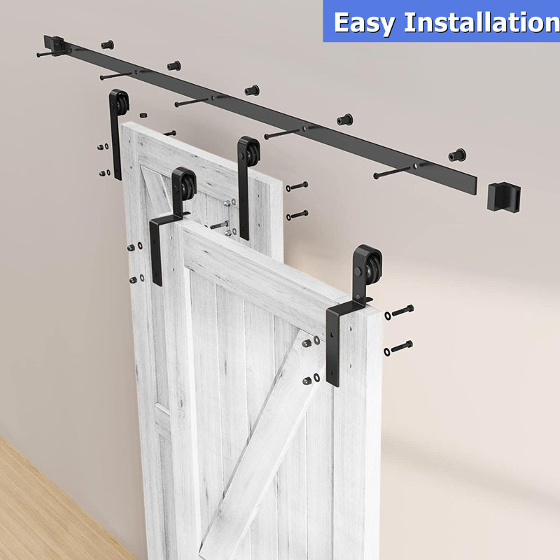 Low Ceiling Single Bypass Double Door Barn Hardware Kit, 192 in.