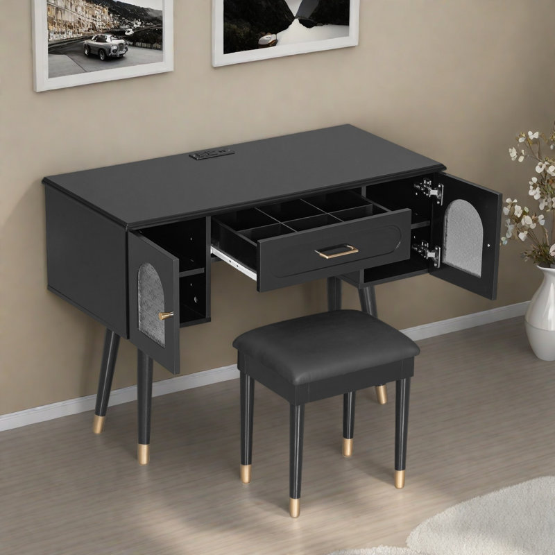 Ensemble de coiffeuse et coiffeuse Elegant Vanity, Noir