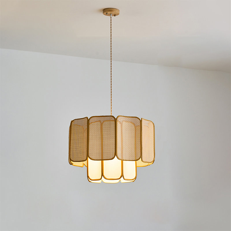 Lustre avec abat-jour en rotin Wabi-Sabi, H 10,63 po x l 15,75 po x P 15,75 po