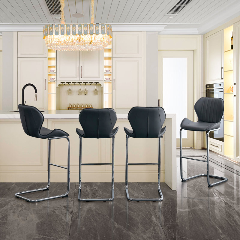 Tabouret de bar 27,17 po Cecellia, Similicuir gris / cadre argenté