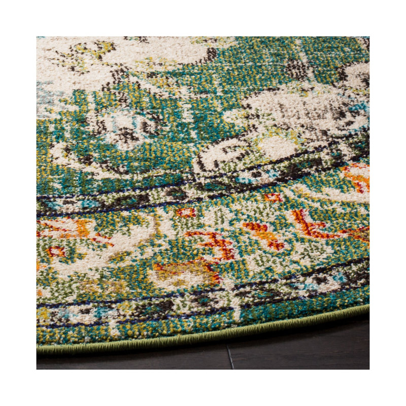 Almyra Oriental Indoor Rug, Round 12', Forest Green/Light Blue