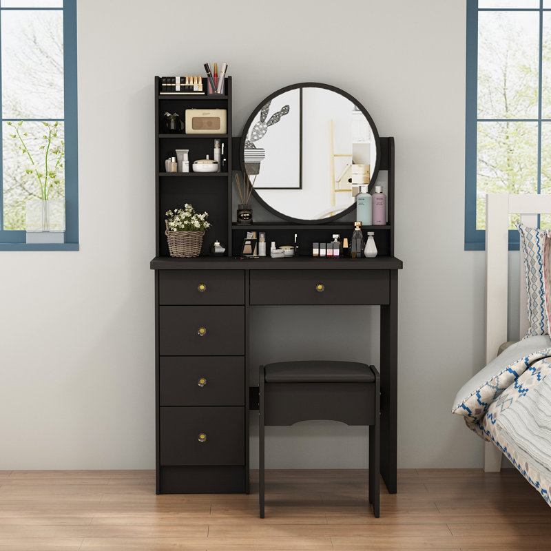 Litzy 53.1'' Vanity with Stool and Mirror, Black
