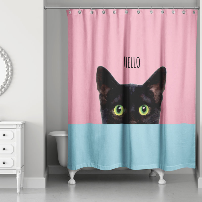 Rideau de douche simple Cats Collection, Rose / sarcelle