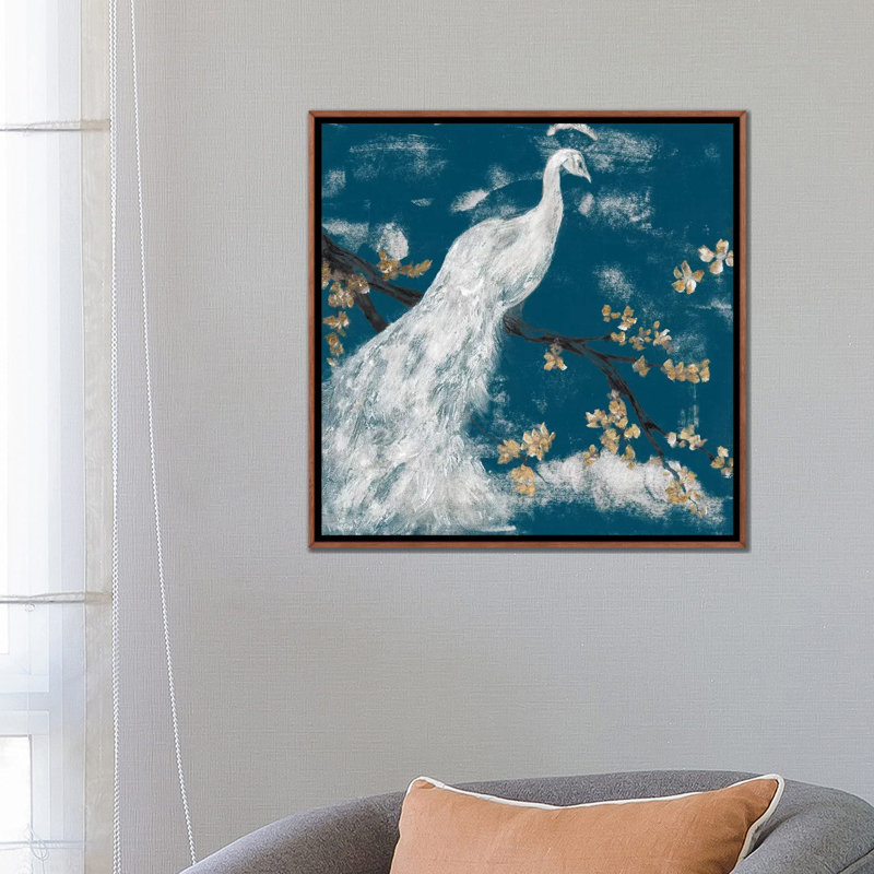 "White Peacock on Indigo I" par Jennifer Goldberger-impression, H 26 po x l 26 po x P 1,5 po