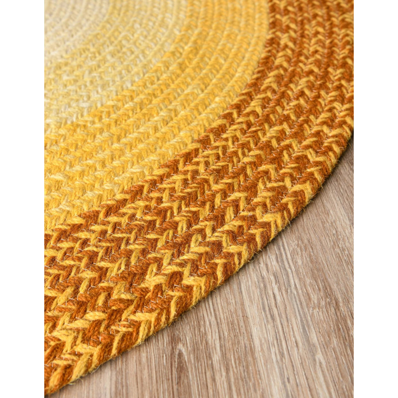  Ombre Hand Braided Wool Rug, Yellow, Round 5'1"