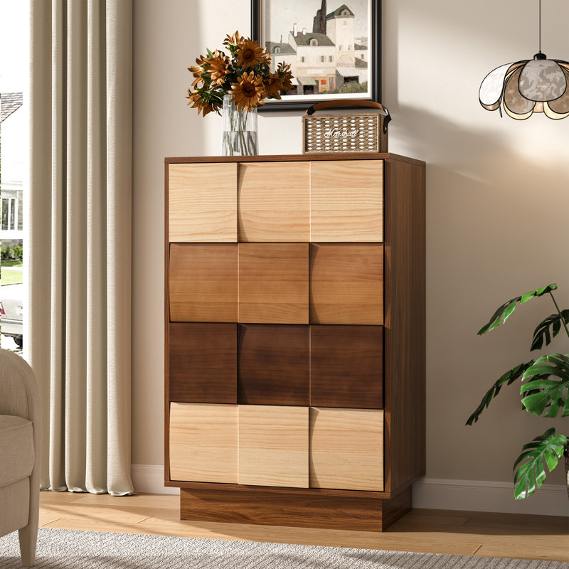 Commode en bois massif à 4 tiroirs de 23,6 po de couleur contrastante