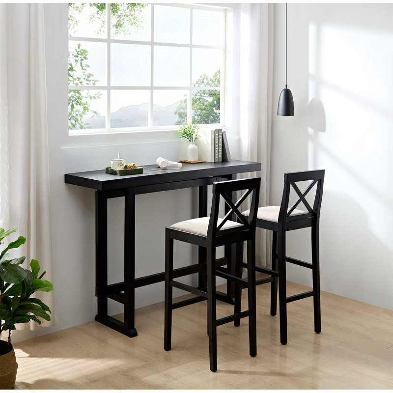 3-Pieces Bar Table Set,  Extra Long Entryway Bar Table With 2 Chairs