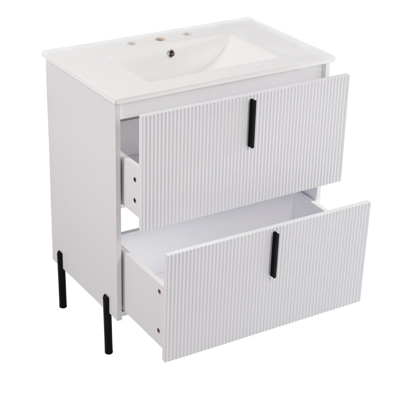 Meuble-lavabo à rainure sculpté à la main, Blanc