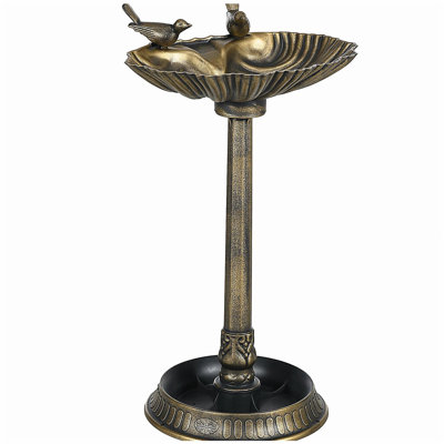 Baignoire d'oiseau antique de 32 po avec base de jardinière à fleurs Outsunny, bain d'oiseaux décoratif de style rétro, bol de mangeoire pour oiseaux et statue de jardinière, bronze
