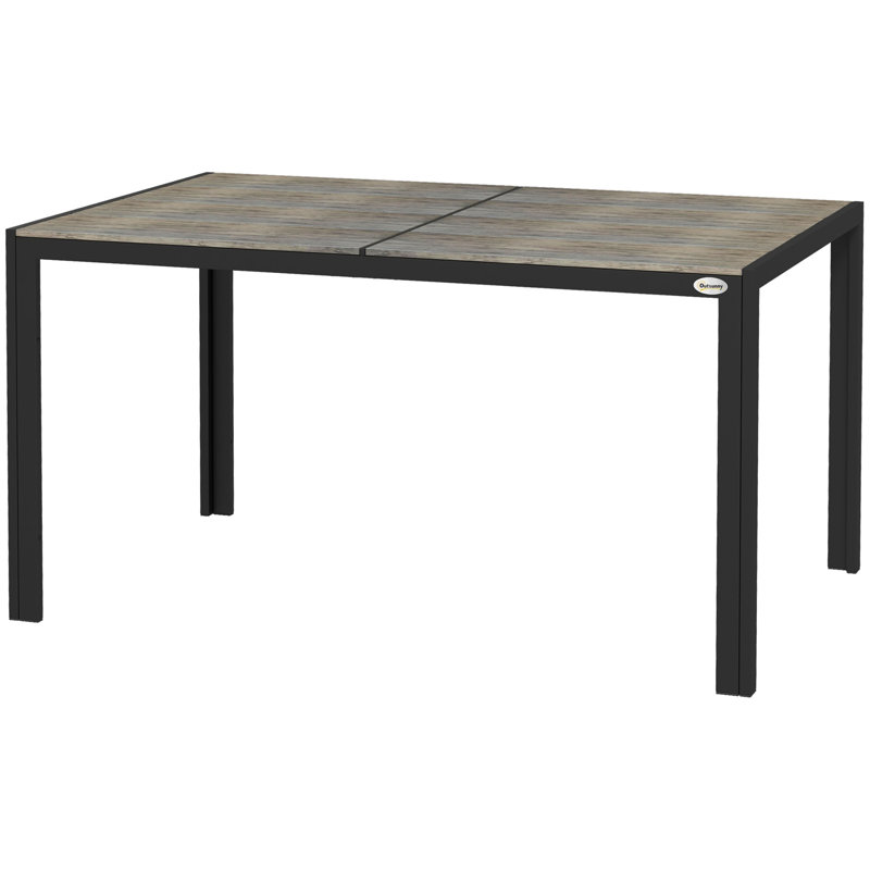 Table de salle à manger de patio rectangulaire en aluminium avec plateau en faux bois Outsunny