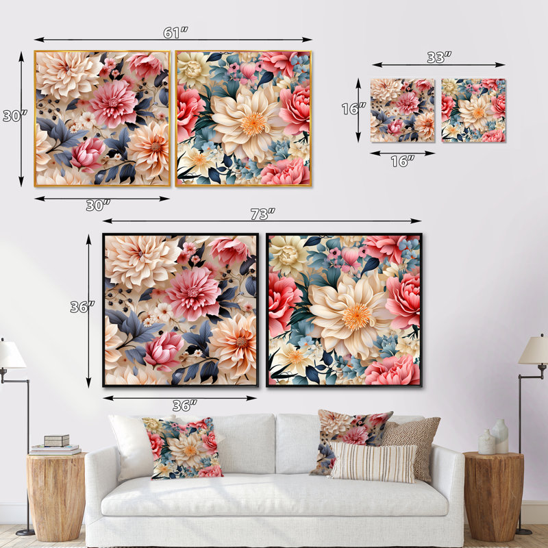Brookfield - Ensemble de 2 collages floraux carrés, Cadre flottant brun, H 16 po x l 33 po