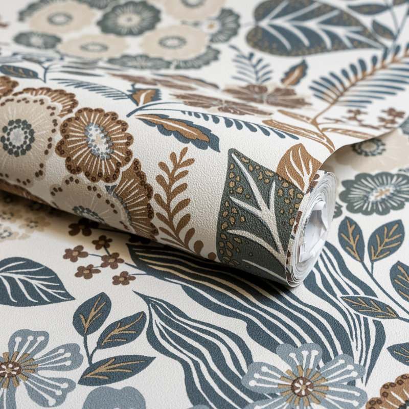 Karuna Collection Classic Floral Bunches Wallpaper Roll, Grey