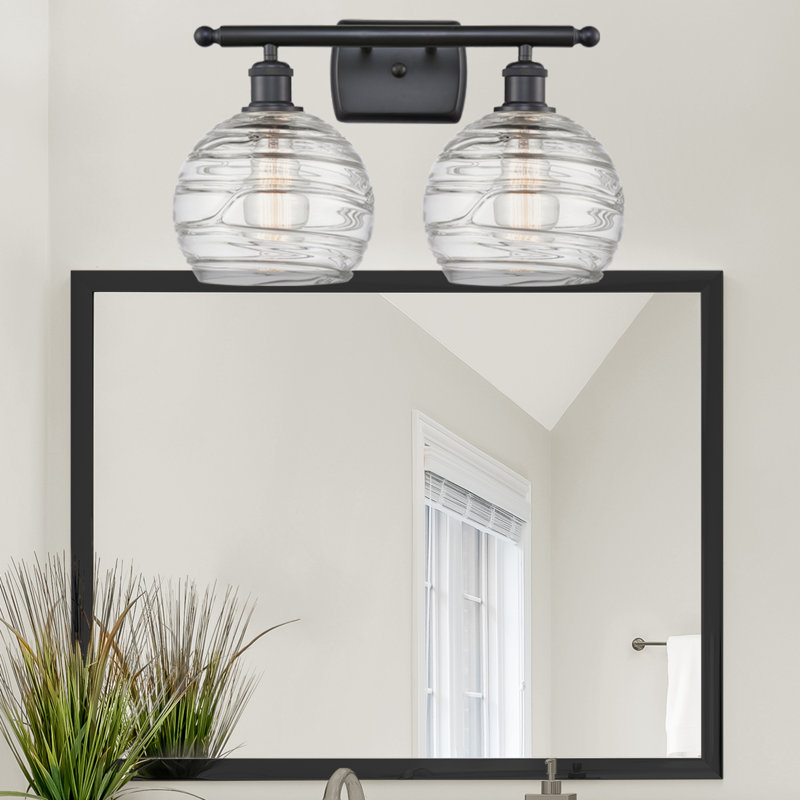 Éclairage pour meuble-lavabo à 2 lumières à intensité variable Halvorson, Transparent, Noir mat, Ampoule non incluse