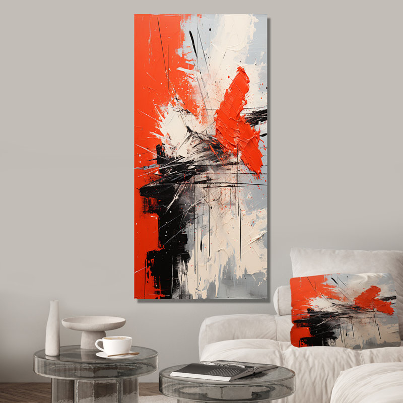 «Red and White Chaos Unleashed I - Abstract Collages», art mural, Toile tendue, H 60 po x l 28 po x P 1,5 po