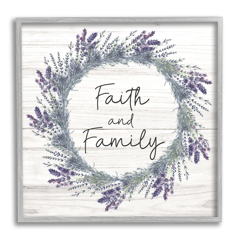 Faith and Family Sign Blue Hyacinth Florals Wild Thistle - Art textuel sur cadre en bois aggloméré
