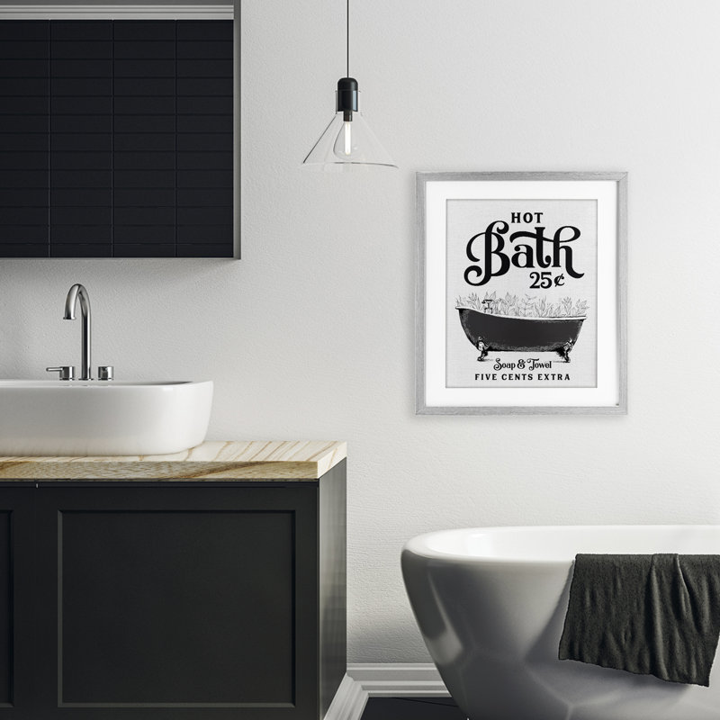 «Hot Bath with Bubbles», reproduction encadrée sous verre, signée lettrée et doublée, H 21 po x l 17 po, Cadre de ferme gris
