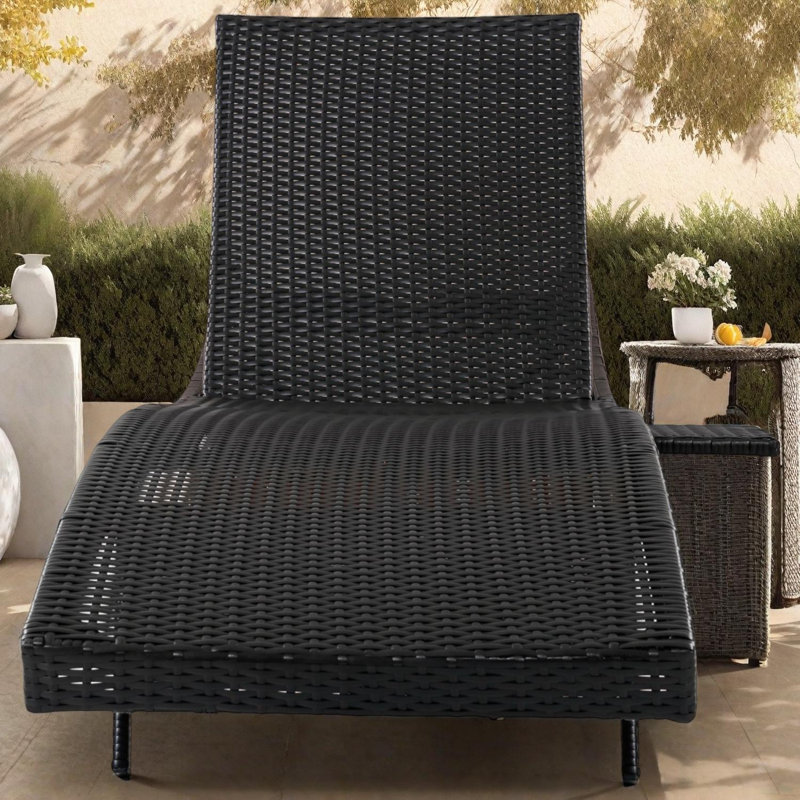 80" Patio Wicker Chaise Lounge Chairs Set of 2 with Wheels & Adjustable Backrest, Brown/Black
