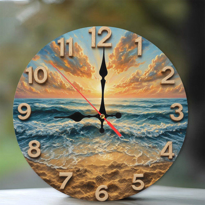 Horloge avec chiffres et coucher de soleil