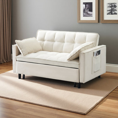 Canapé moderne en velours, canapé-lit coulissant, petit canapé décontracté avec dossier, avec coussin, poches, meubles de salon, canapé-lit convertible 3 en 1.