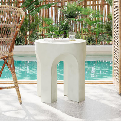 Outdoor Round Top Side Table/End Table, Living Room Accent Table,Antique White
