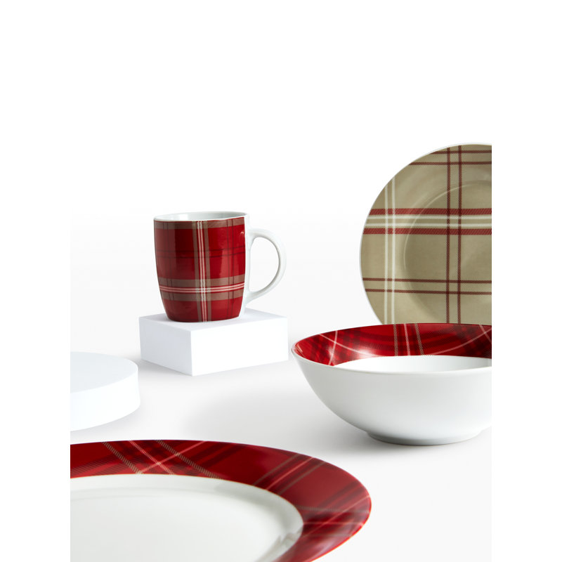 32 Piece Highland Red Tartan Dinner Set