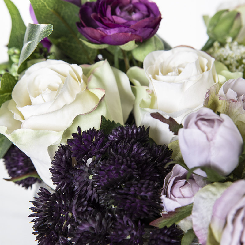 Rose/Sedum/Lace en vase en verre Queen Anne