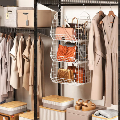 3 Tier Foldable Closet Organizer, Clothes Shelves With 5 S Hooks,Please Select