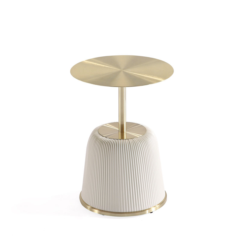 Table de bout en cuir végétalien Anderson avec plateau en acier inoxydable crème, Crème, crème