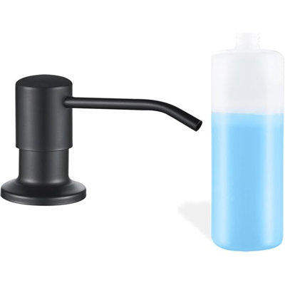 Built In Soap Dispenser For Kitchen Sink, Matte Black Stainless Steel Countertop Pump Head, Dish Soap Hand Lotion Dispenser With Refillable 17OZ Bottle