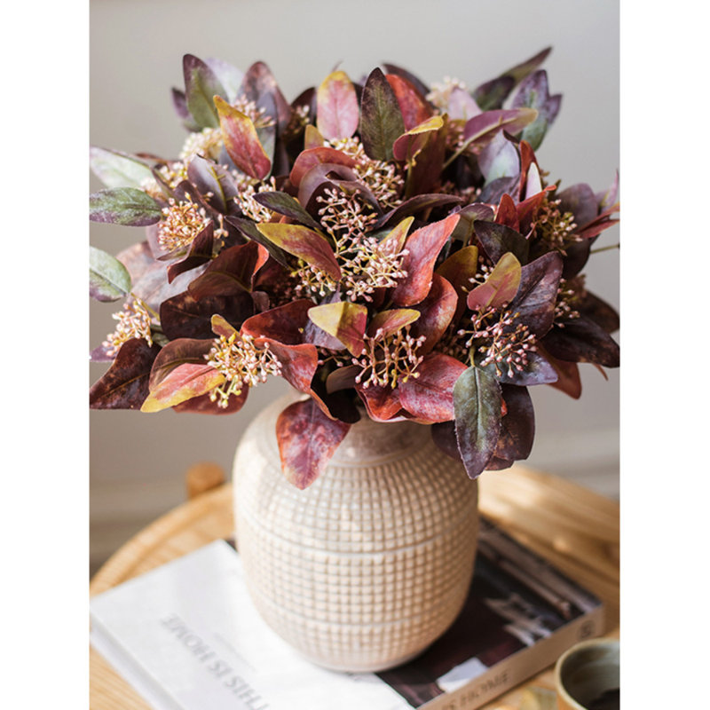 Faux Eucalyptus Plant, Three Stems, Oval Leaf Red