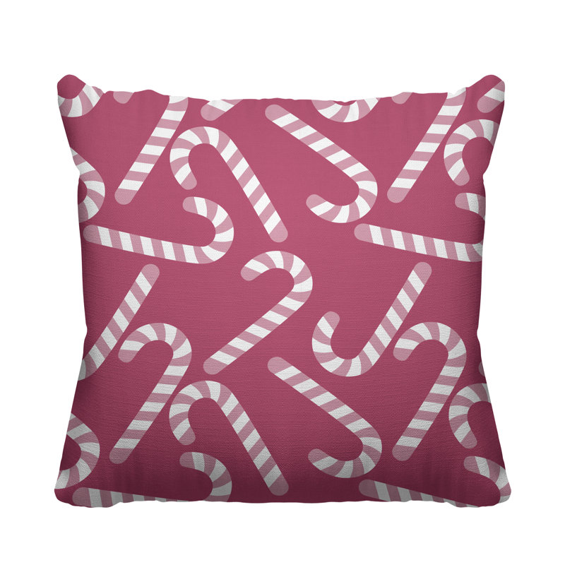 Coussin décoratif intérieur / extérieur Christmas Candy Cane, Rose, L 17 po x H 17 po