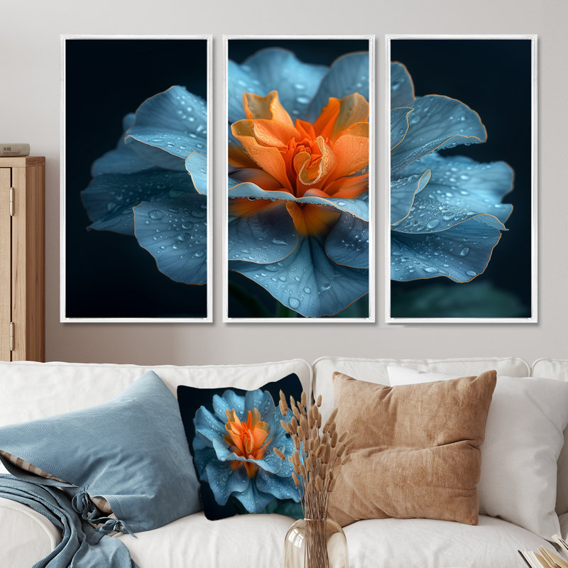 Ensemble de décorations murales délicates orange et bleu, Toile encadrée flottée blanche, H 40 po x l 60 po x P 1 po