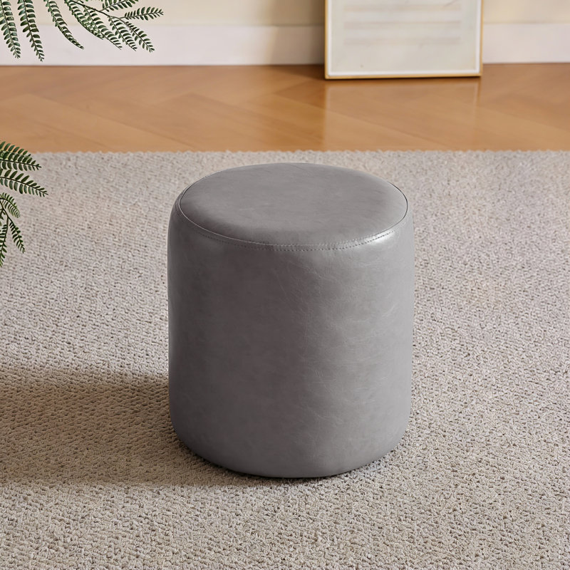 11.8? Small Round Faux Leather Upholstered Ottoman, Light Gray